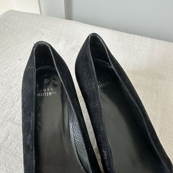 Stuart Weitzman Ladies Expo Elegant Tapered Pumps 8M Black Suede Heels‎ Shoes - Picture 6 of 7